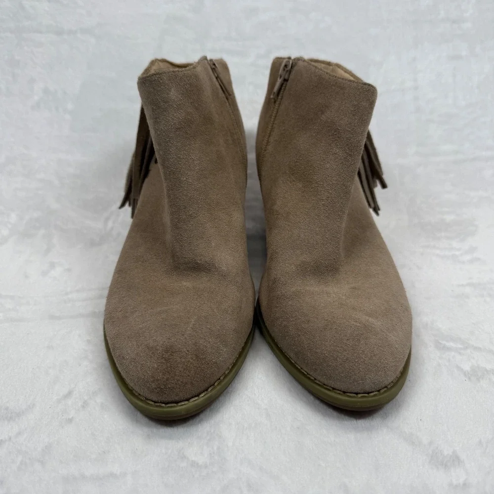 Vionic‎ Suede Fringe Ankle Booties Western Accents Taupe Brown Women's Size 9
